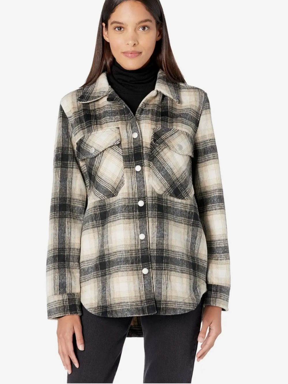 Blank NYC Black & Cream Plaid Utility Flannel Shacket